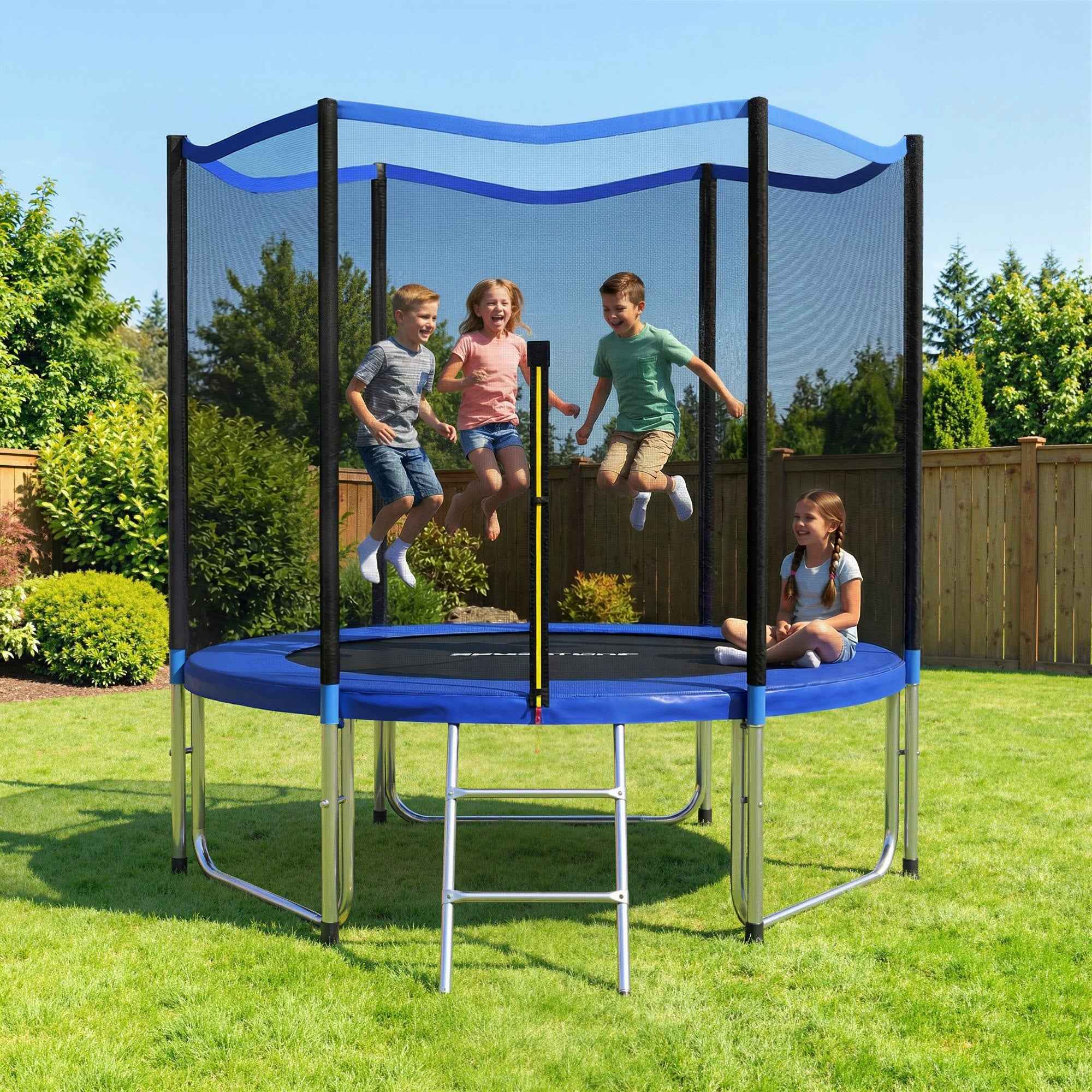 SPORTNOW 305cm Trampoline with Safety Net and Ladder for Outdoor Use