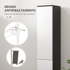 Space-saving Wooden Bathroom Column with 2 Cabinets and Drawer, 30x28x180 cm, Black