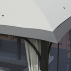 Garden Gazebo 4x3 m with Mosquito Nets and Double Roof, in Metal and Light Gray Polyester