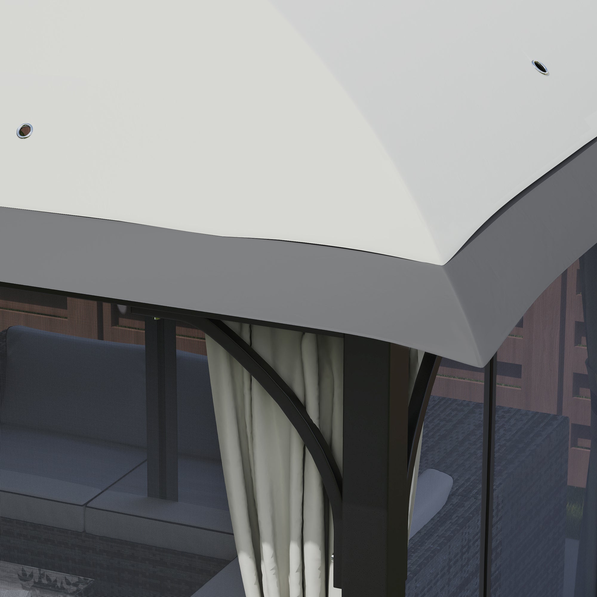 Garden Gazebo 4x3 m with Mosquito Nets and Double Roof, in Metal and Light Gray Polyester