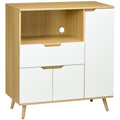 Microwave Cabinet with Open Shelf, Cabinets and Drawer, 90x40x98.5cm White and Wood