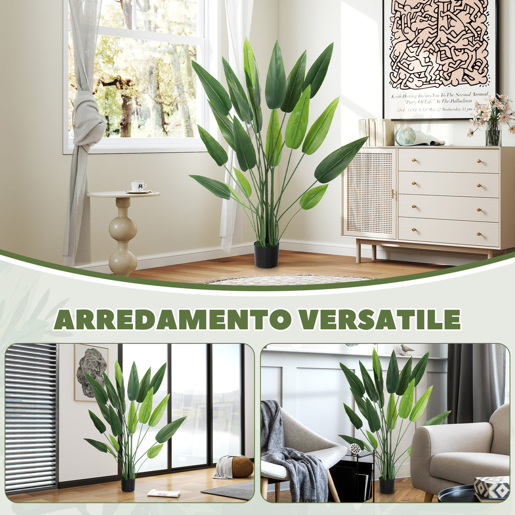 Artificial Green Bird of Paradise Plant 20 Leaves 140cm with Pot, in PE, PEVA and PP