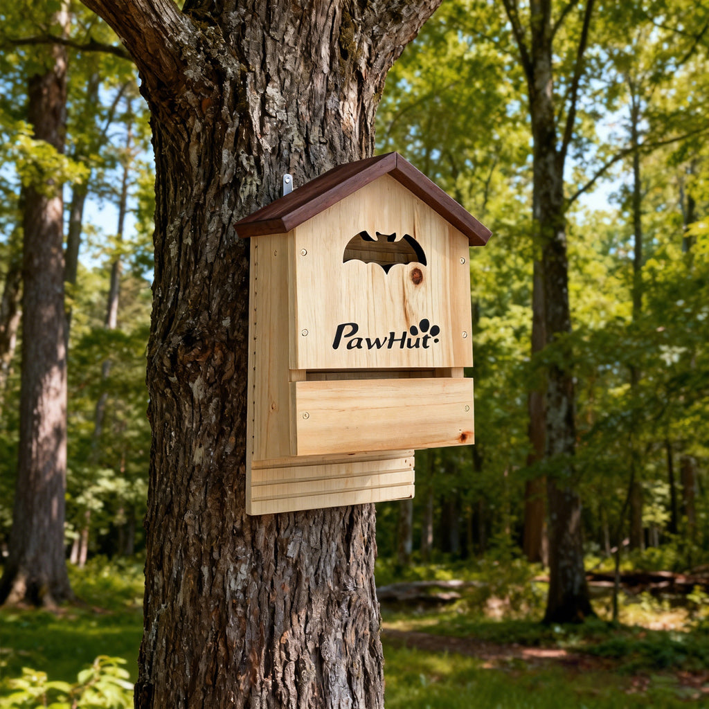 PawHut Set of 3 Fir Wood Bat Houses, 21.5x11.5x34 cm, Natural Wood