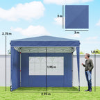 Outsunny 3x3m Folding Gazebo with Walls and Adjustable Height, UV Protection 50+, Dark Blue