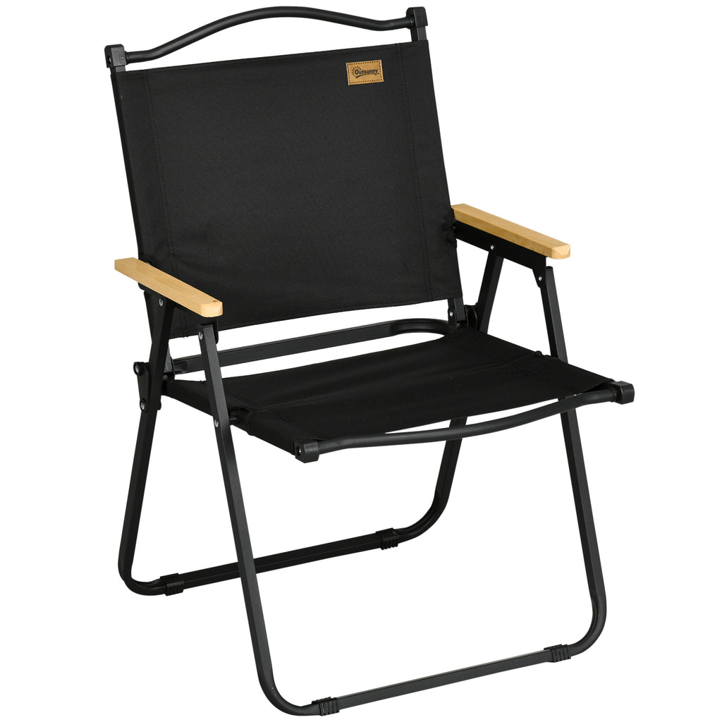 Folding Outdoor Chair with Armrests, Seat in Oxford Fabric and Steel, Black