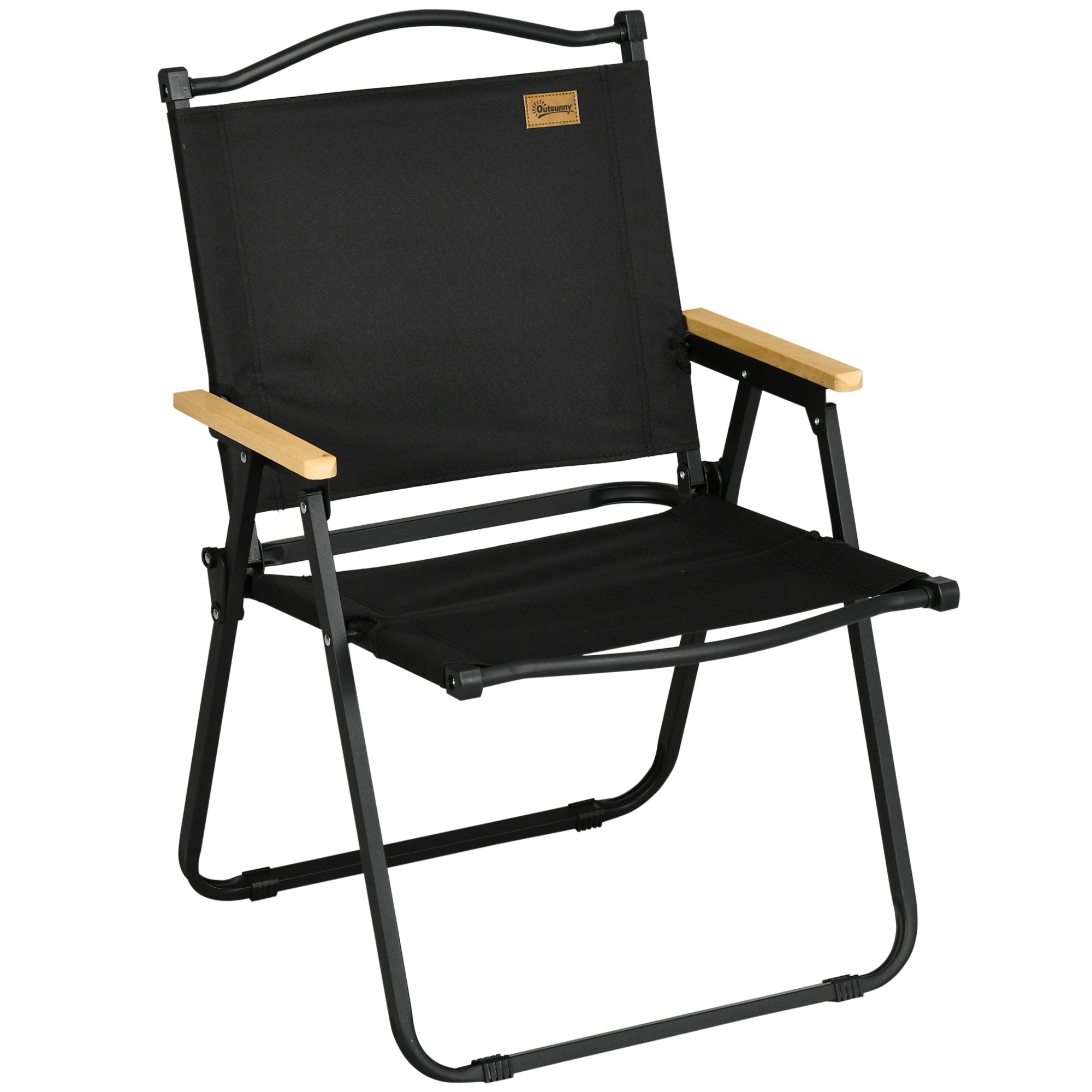 Folding Outdoor Chair with Armrests, Seat in Oxford Fabric and Steel, Black