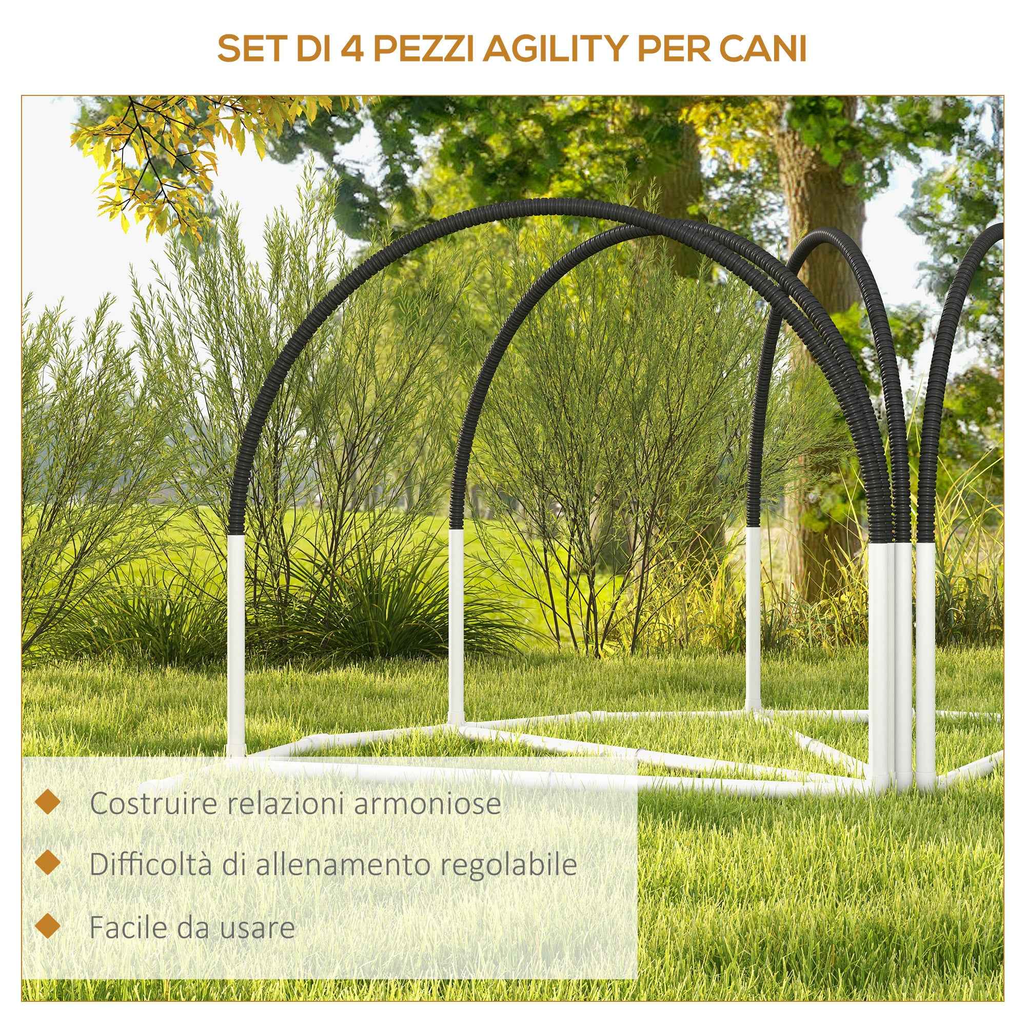 PawHut 4-Piece Dog Agility Set with 4 Pegs and Carry Bag, 89x69x99 cm, Black and White