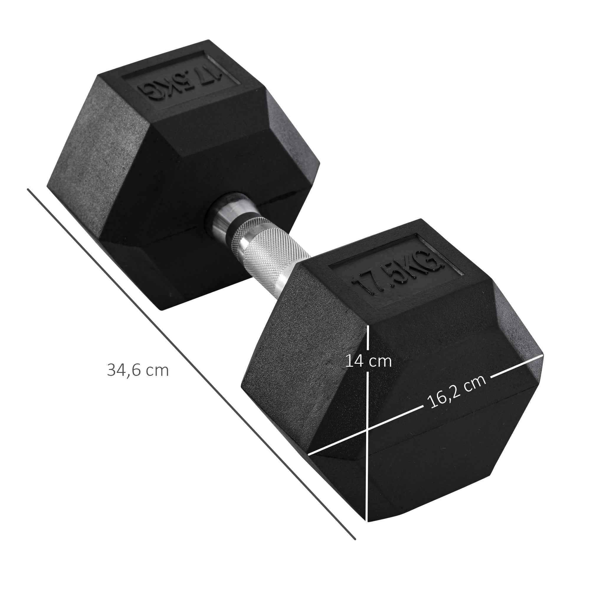 HOMCOM 17.5kg Non-Slip Grip Metal Dumbbell for Fitness Training, Black