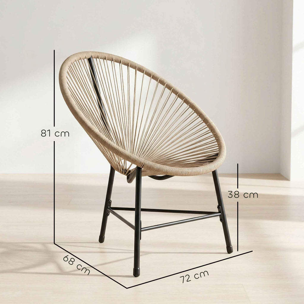 Outsunny Set of 2 Acapulco Chairs in PE Rattan with Triangular Steel Structure, 72x68x81 cm, Wood Color