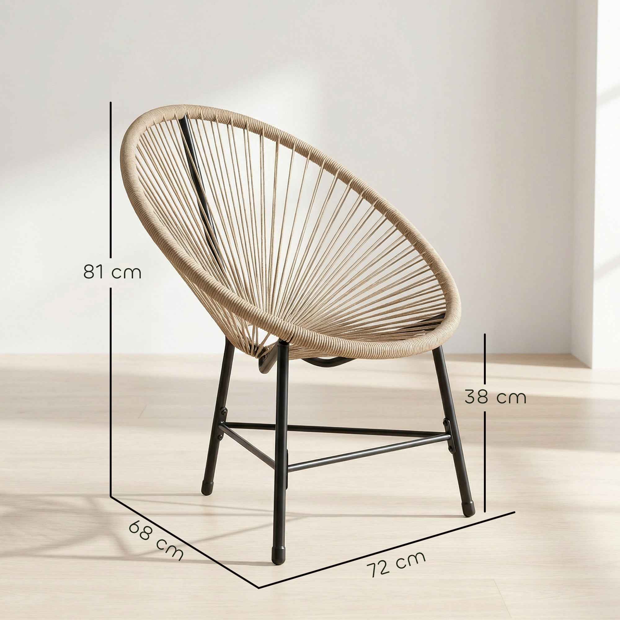 Outsunny Set of 2 Acapulco Chairs in PE Rattan with Triangular Steel Structure, 72x68x81 cm, Wood Color