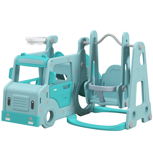 Aiyaplay set slide for children 18-48 months with swing, cars and basket, 201x151x87.5cm, blue - Borgè