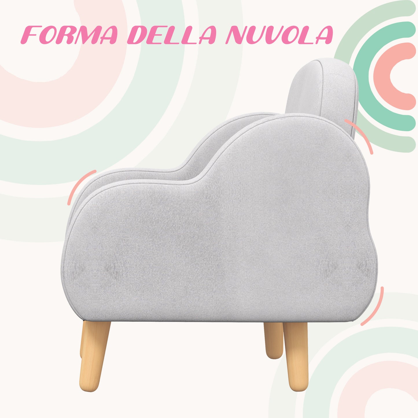 ZONEKIZ Armchair for Children up to 3 Years with Cloud-Shaped Armrests in Fabric, 46x51x55cm, Gray