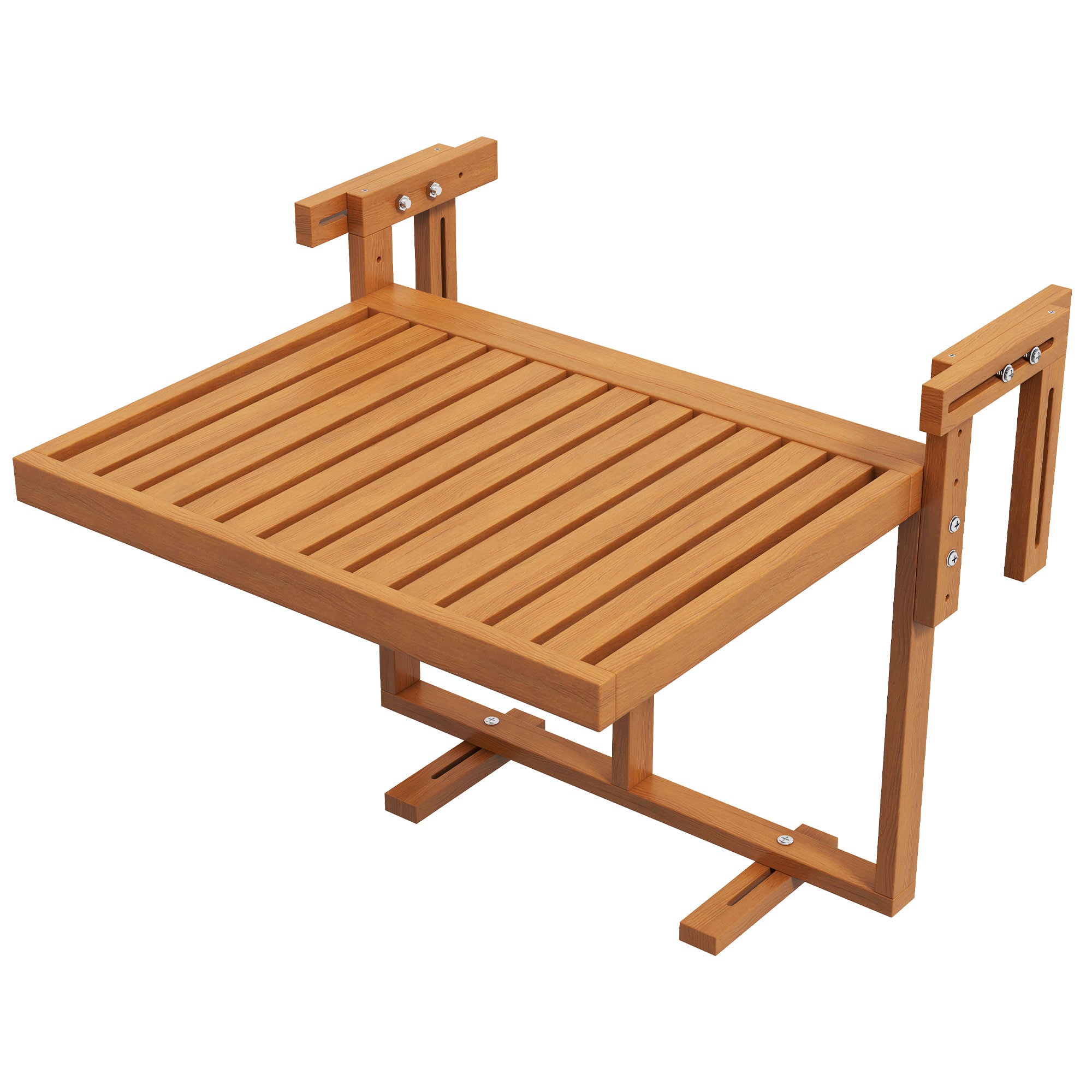 Folding and Adjustable Balcony Railing Table in Wood, Teak Colour - Borgè