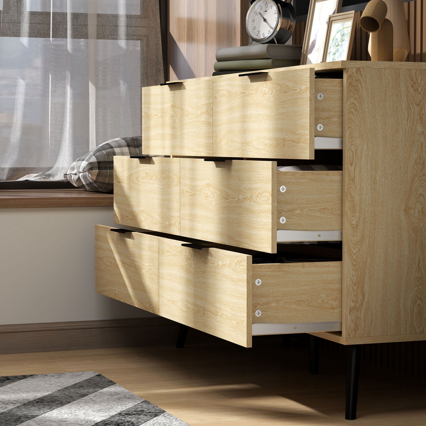 Drawer Wooden Chest of Drawers for Bedroom and Entrance, 110x40x75cm, Oak