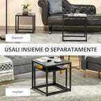 Homcom Set 2 Modern Square Living Room Tables, in steel and tempered glass, black - Borgè