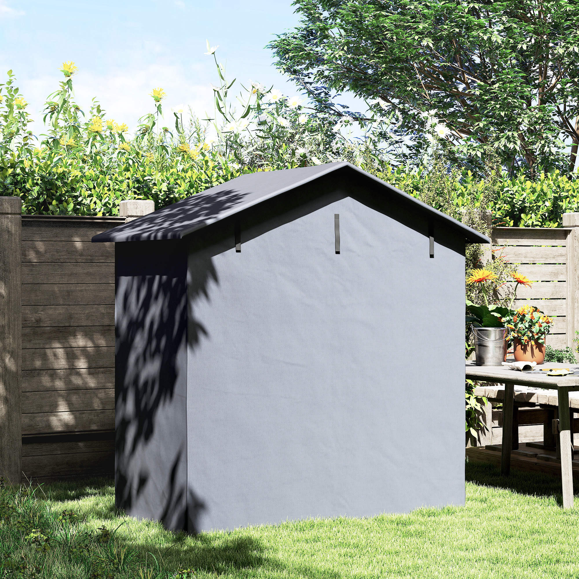 Garden Shed 1.1x2m with Roll-Up Door, Garage Tent for Bikes and Motorcycles, Dark Grey