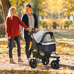 2-in-1 Folding 3-Wheel Dog Stroller with Brake, Storage Basket and Bottle Holder, Steel and Oxford, Grey and Black, 109.5x57.5x106.5cm