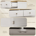 Low Sideboard with 2-Door Cabinet, Adjustable Shelves and 2 Drawers, White and Wood