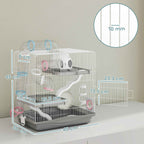 PawHut 3-Tier 14-Tube Hamster Cage with House, Ramp, and Accessories, Metal and Plastic, 45x30x45 cm, Grey