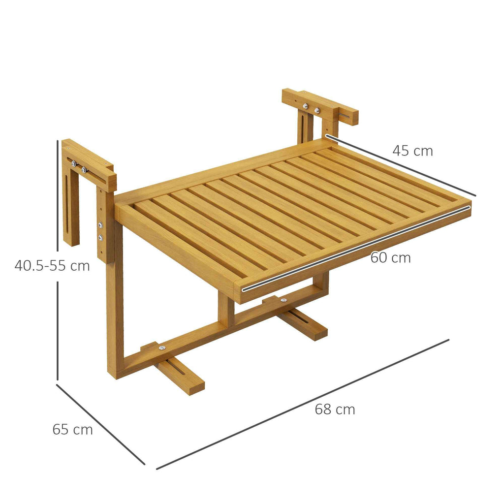 Outsunny Folding and Adjustable Wooden Balcony Railing Table, Wood Color