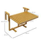 Outsunny Folding and Adjustable Wooden Balcony Railing Table, Wood Color