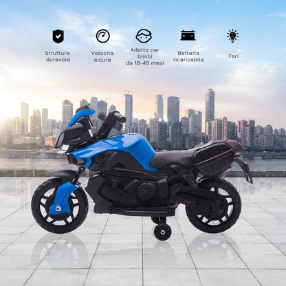 6V Electric Motorcycle for Children 18-48 Months with Headlights and Horn, in PP and Metal, 88.5x42.5x49 cm, Blue