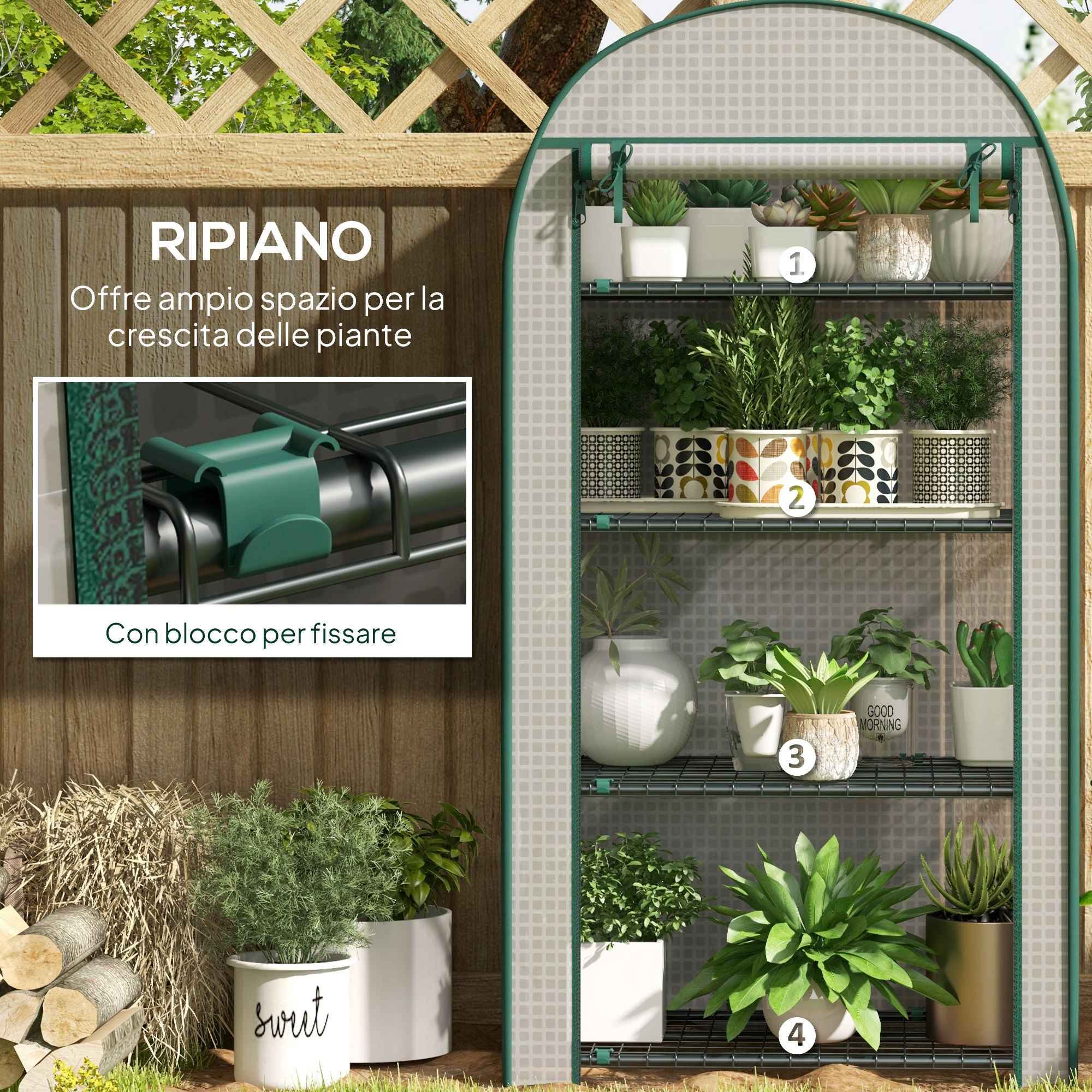 Outsunny Vertical Garden Greenhouse with 4 Metal Shelves and PE Cover, 80x50x160 cm, White