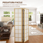 4-Panel Folding Room Divider in Wood and Fabric, 160x170 cm, Wood and White Color