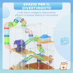 PawHut 5-Level Hamster Cage with Tubes, Wheel, Ladders, House and Bottle, 46x30x58 cm, Orange