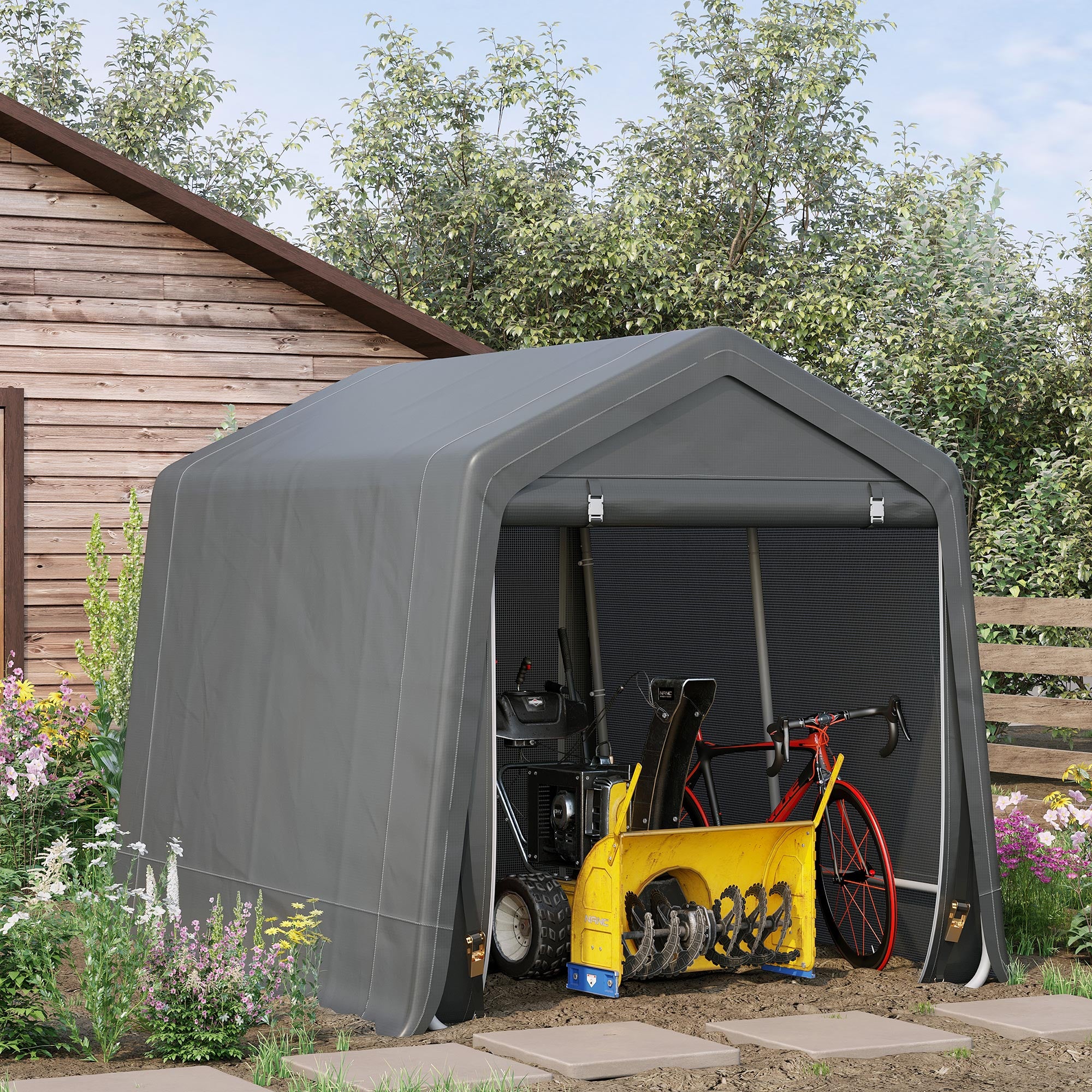 Garage Tent 2.4x2m for Vehicles and Bicycles in Metal and PE Fabric, Dark Gray