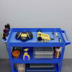 DURHAND 3-Tier Steel Tool Cart with High Edges and 4 Swivel Wheels, 83x35.3x76 cm, Blue