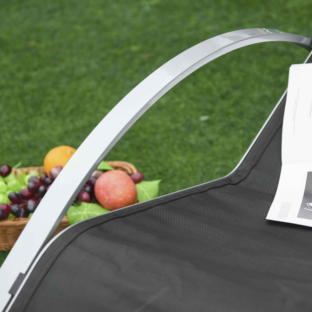 Outsunny Set of 2 Garden Loungers and Glass Table, Sun Lounger with Breathable Fabric, 59x169x66cm, Black and Grey