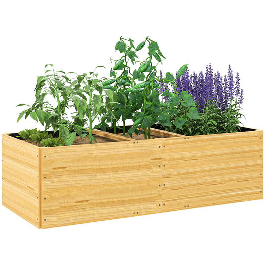 Outdoor Planter in Fir Wood Divided into 3 Areas with Non-Woven Fabric Layer, 140x60x40 cm