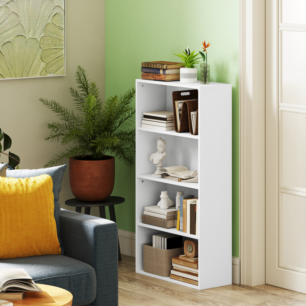 4-Shelf Bookcase Cabinet with 2 Flexible Shelves, in Wood, 60x24x115.5 cm, White