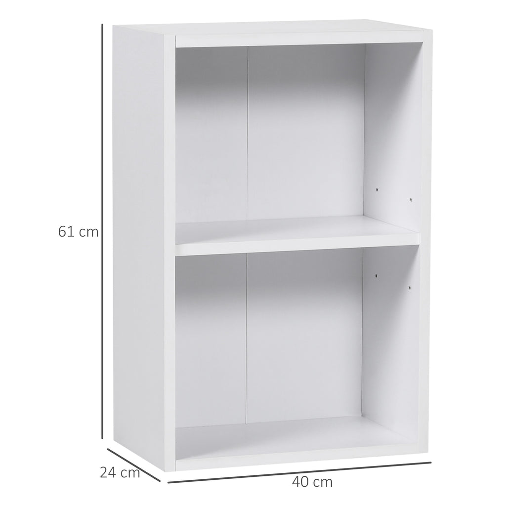Low Wooden Bookcase, Multipurpose Cabinet Modern Design White with Adjustable Shelf 40x24x61cm