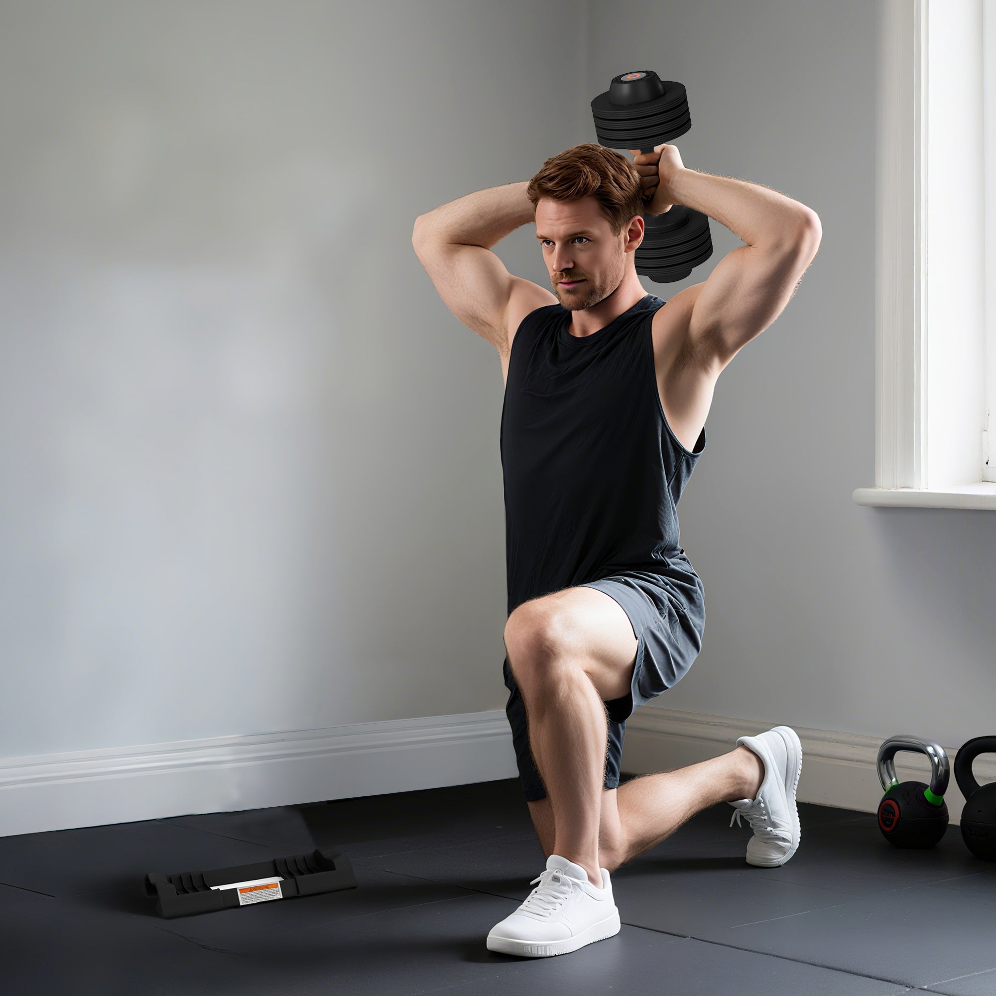 Adjustable Weight Kit 7/13/18/24 kg with Dumbbell Rack and Non-Slip Handle, 37x18x18 cm, Black