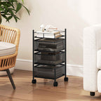 HOMCOM 3-Tier Kitchen Cart with Rotating Metal Baskets, Wheels and Brake, 27.5 x 27.5 x 62 cm, Black