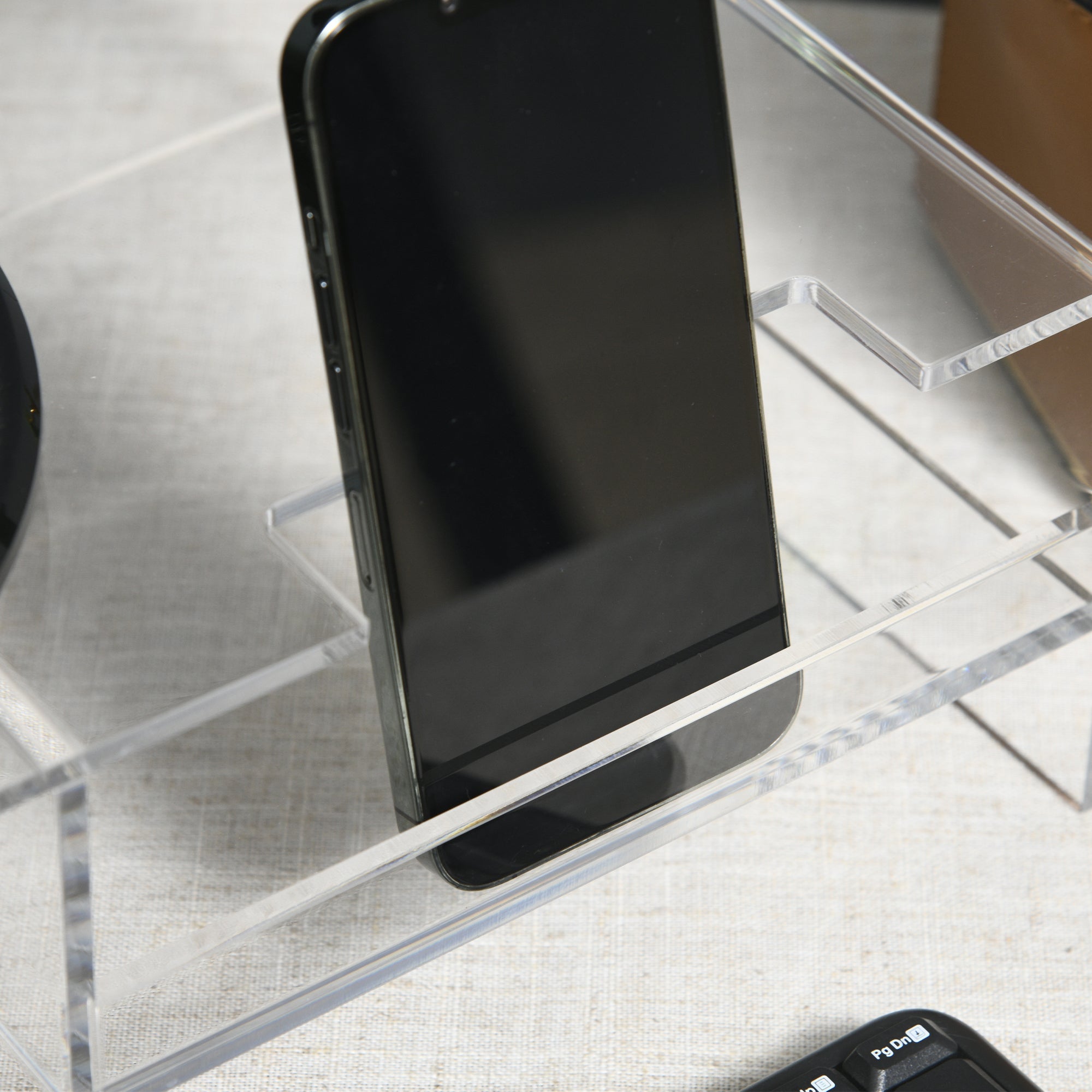 24" Max PC Monitor Stand with 2 Open Shelves, Transparent Acrylic, 50.8x19x12 cm