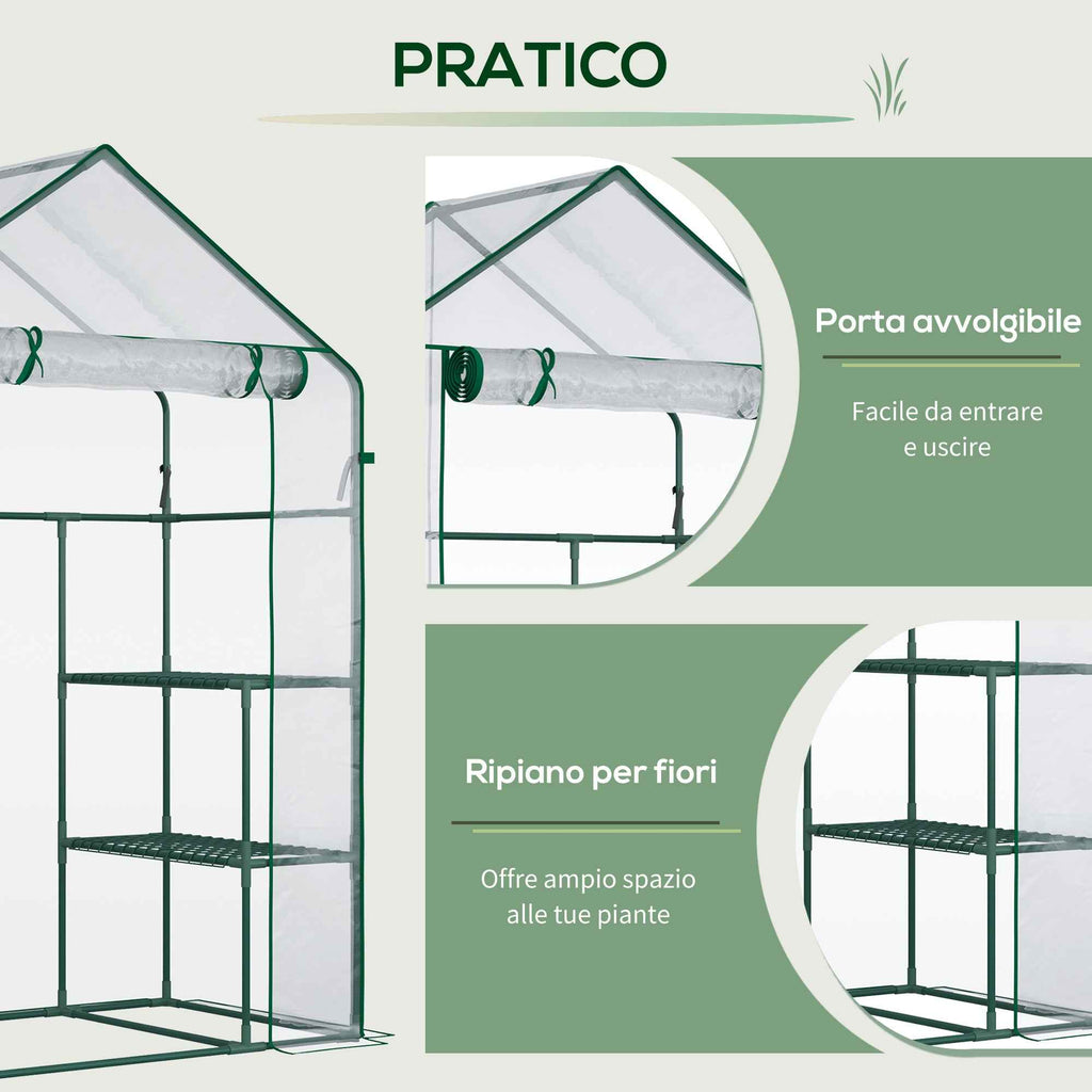 Outsunny Waterproof and UV-Proof PE Garden Greenhouse with Mounting Accessories, 142x73x195 cm, Green