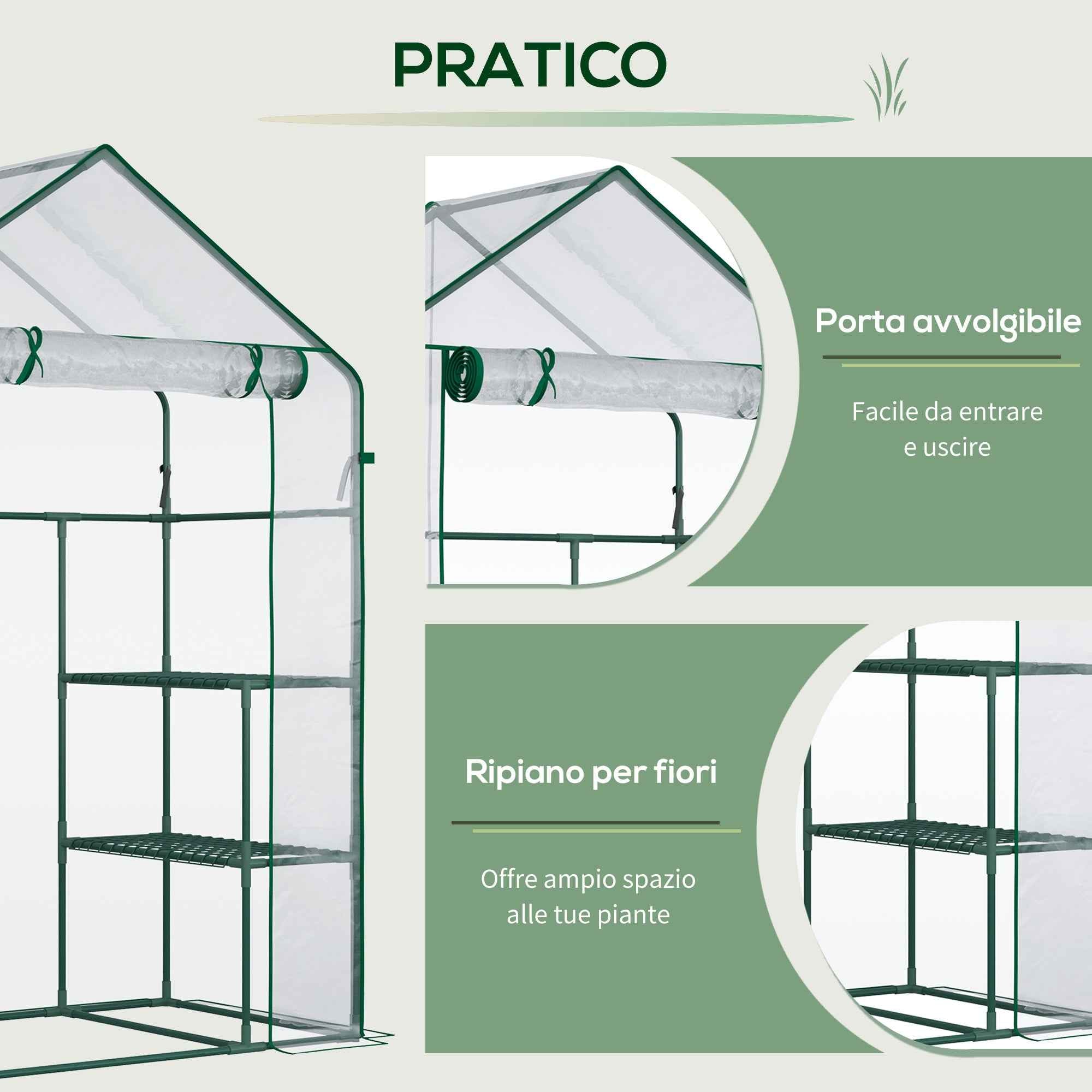 Outsunny Waterproof and UV-Proof PE Garden Greenhouse with Mounting Accessories, 142x73x195 cm, Green