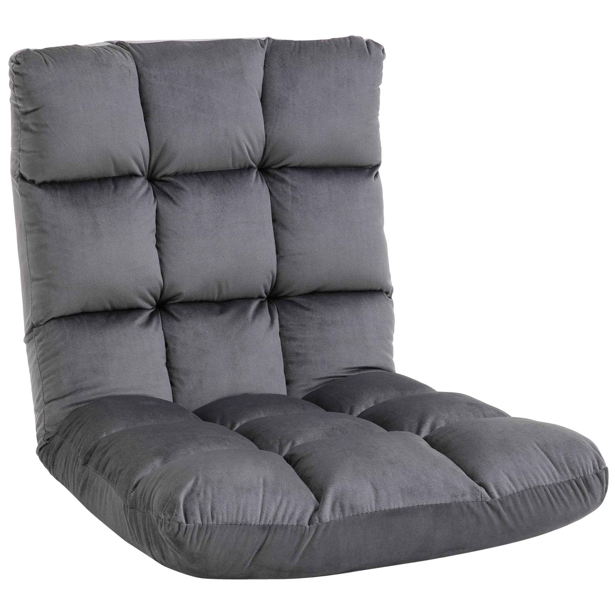 HOMCOM Velvet Floor Chair with 180° Reclining Backrest and Thick Padding, 55x71x53.5cm, Dark Grey