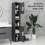 kleankin Bathroom Column in Chipboard with 2 Open Shelves and 2 2-Tier Cabinets, 30x30x183 cm, Black and Gray - Borgè