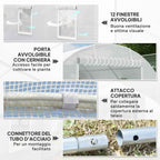 Outsunny 8x3x2 m Tunnel Greenhouse with Plastic Lining and Reinforced Steel, White