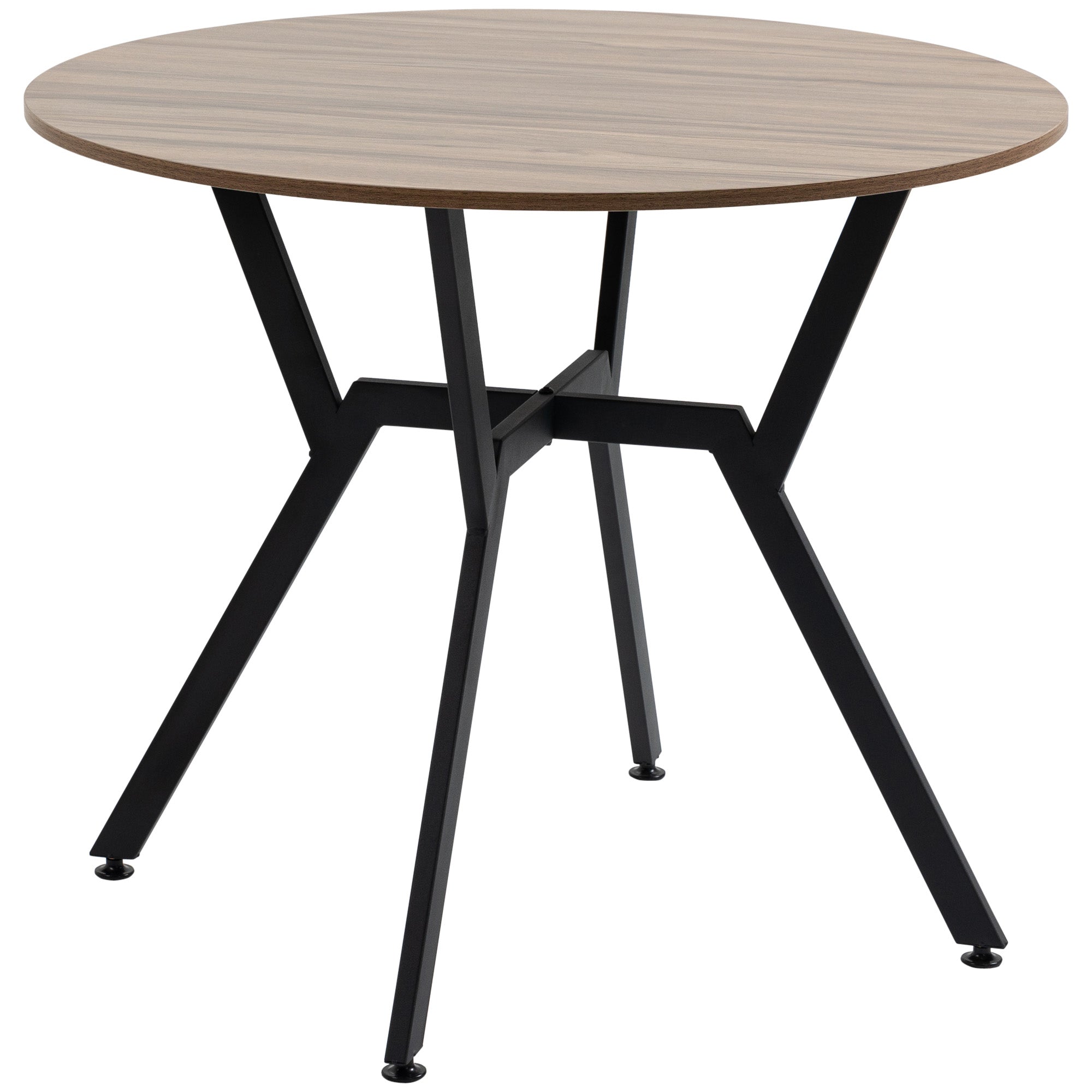 Round Living Room Table for 2 People with X-Shaped Support, in Wood and Steel, Ø90x76 cm, Black and Brown