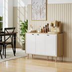 Modern 3-Door Sideboard with Adjustable Shelf, 107x35x77 cm, Gloss White and Oak