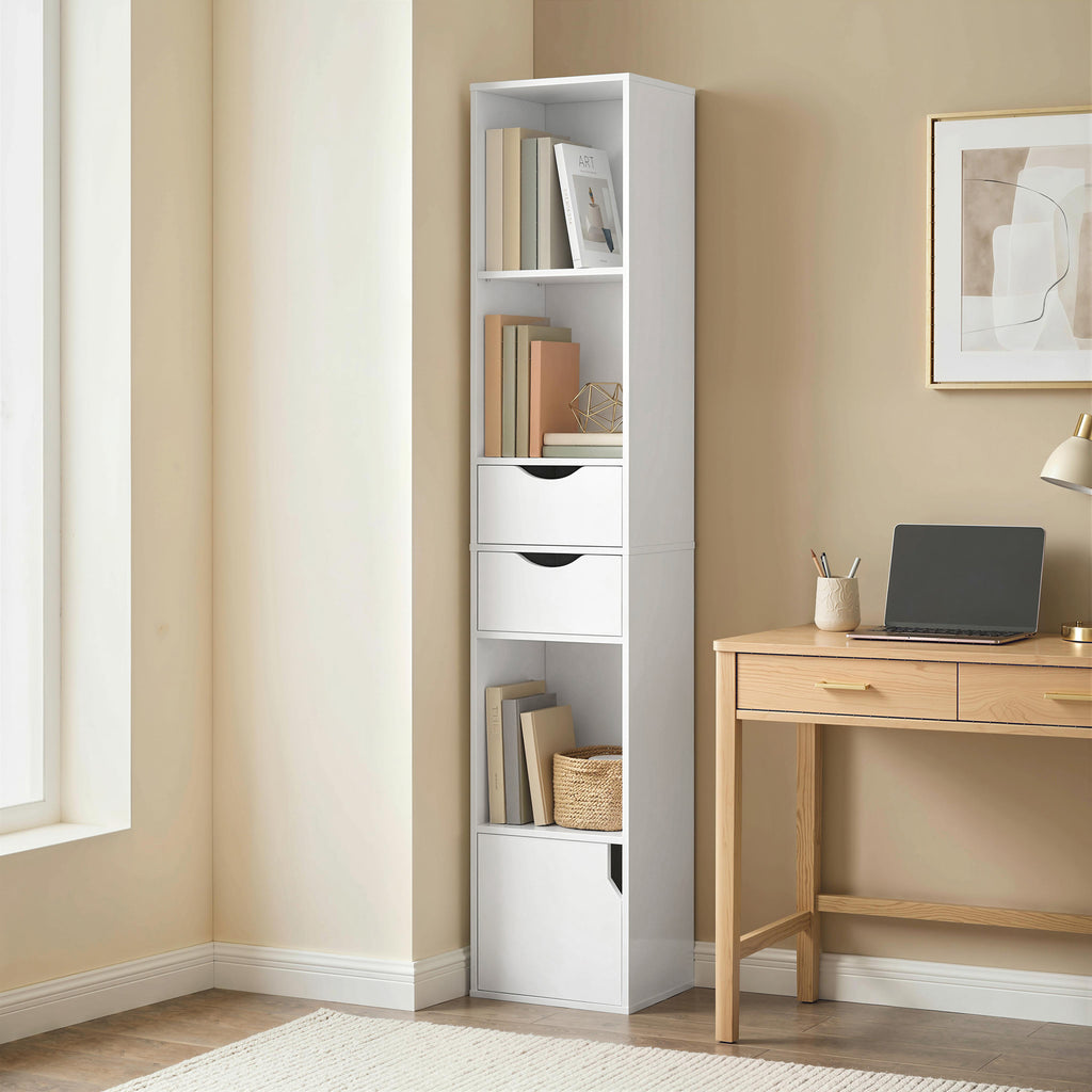 HOMCOM Bookcase with Drawers and Adjustable Wooden Shelf, 30x24x158 cm, White