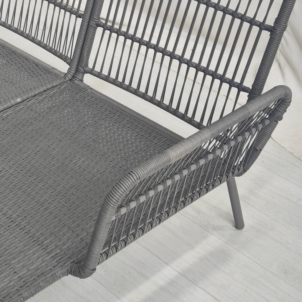 Boho Style PE Rattan Garden Set, 2 Seater Sofa with Chaise Longue and Coffee Table, Light Grey