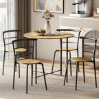 Round Dining Table Set with 4 Space-Saving Chairs in Wood and Metal, Industrial Style