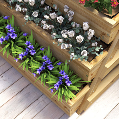 4 Tier Raised Planter with Drainage Holes and Non-Woven Fabric, Fir Wood, 75x57x60.5 cm