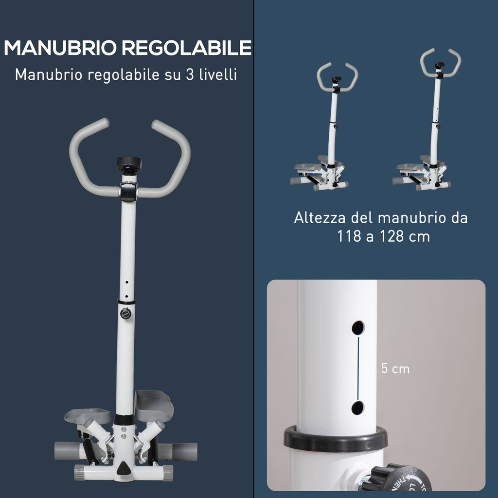 Stepper with LCD Monitor, Adjustable Handlebar and Elastic Bands, Made of Steel and ABS, White and Grey